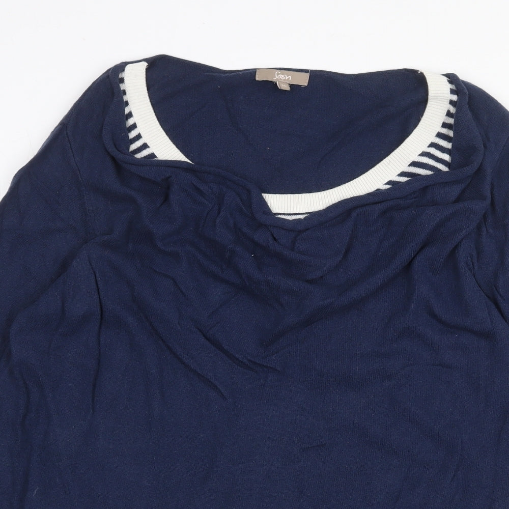 Soon Womens Blue Scoop Neck Cotton Pullover Jumper Size 16