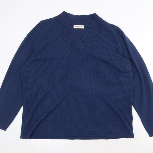 Bonmarché Womens Blue V-Neck Acrylic Pullover Jumper Size L