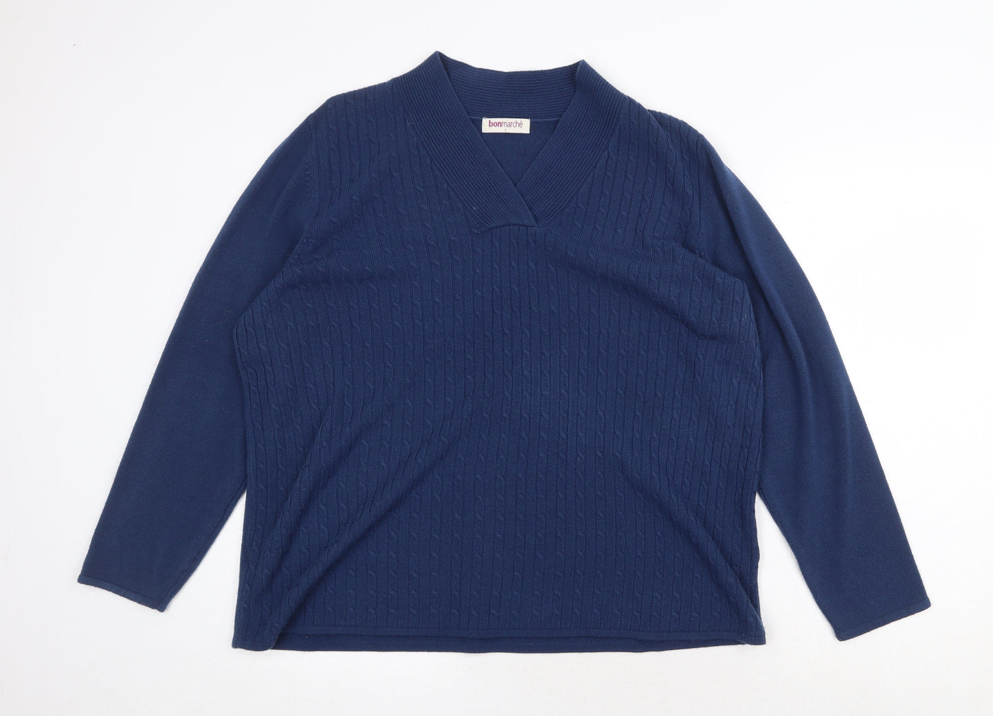 Bonmarché Womens Blue V-Neck Acrylic Pullover Jumper Size L