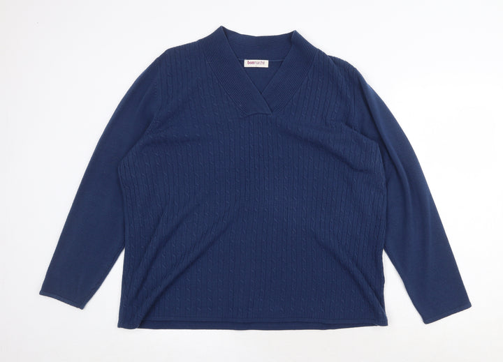 Bonmarché Womens Blue V-Neck Acrylic Pullover Jumper Size L