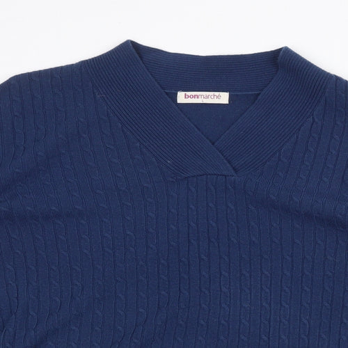 Bonmarché Womens Blue V-Neck Acrylic Pullover Jumper Size L