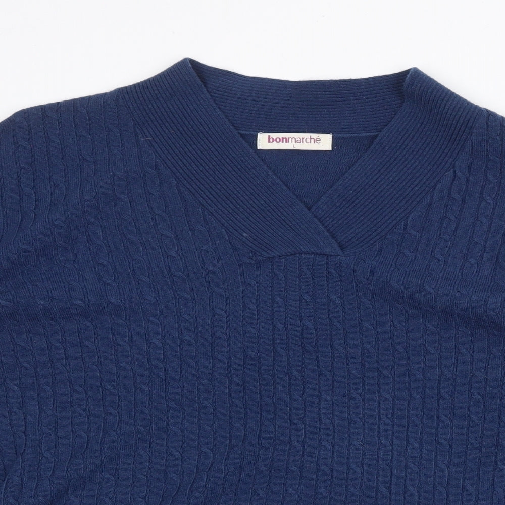 Bonmarché Womens Blue V-Neck Acrylic Pullover Jumper Size L