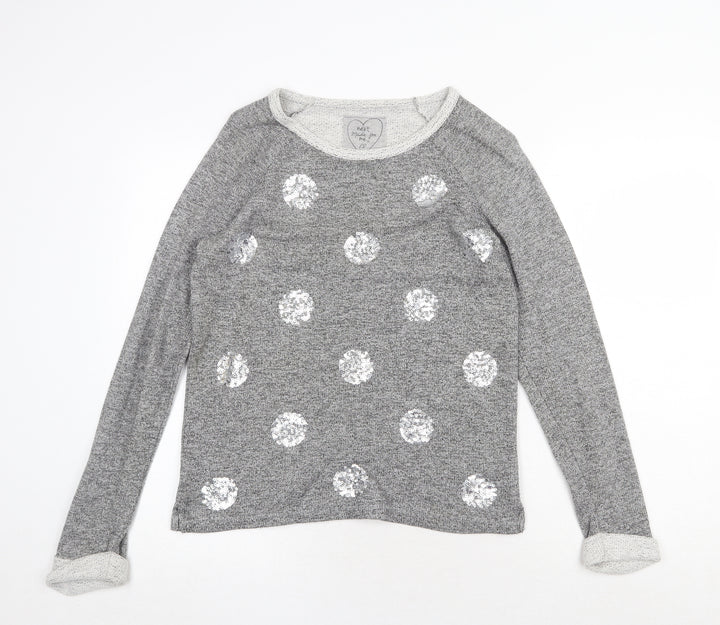 NEXT Womens Grey Round Neck Polka Dot Cotton Pullover Jumper Size 12