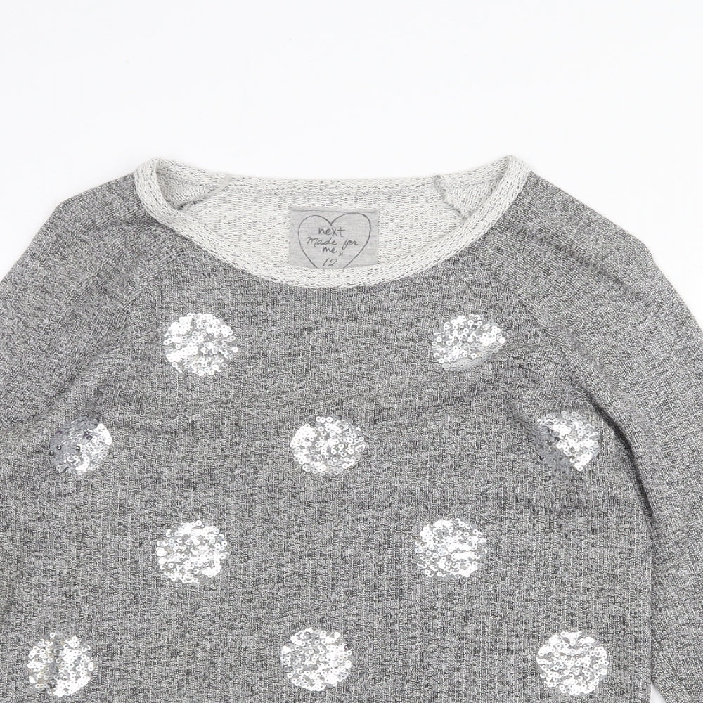 NEXT Womens Grey Round Neck Polka Dot Cotton Pullover Jumper Size 12