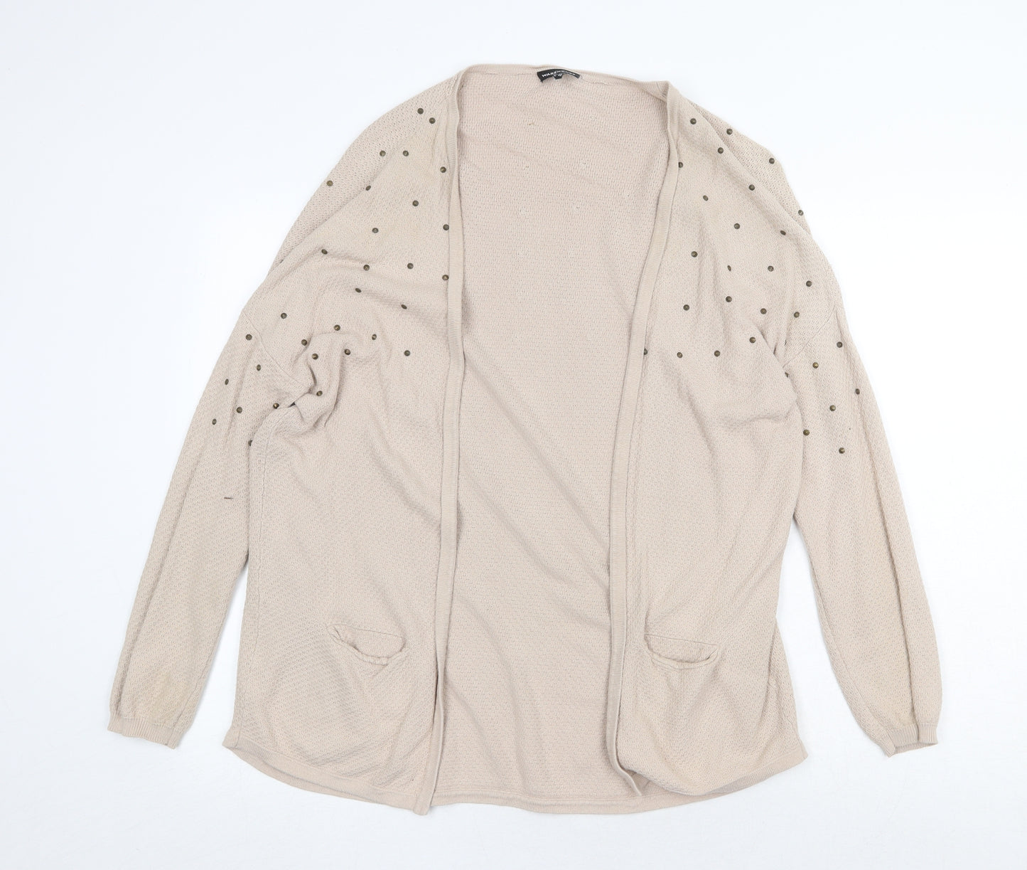 Warehouse Womens Beige V-Neck Acrylic Cardigan Jumper Size 16