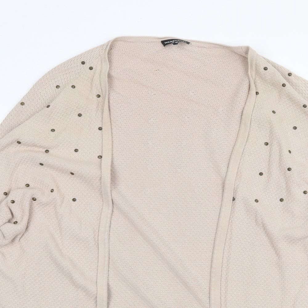 Warehouse Womens Beige V-Neck Acrylic Cardigan Jumper Size 16