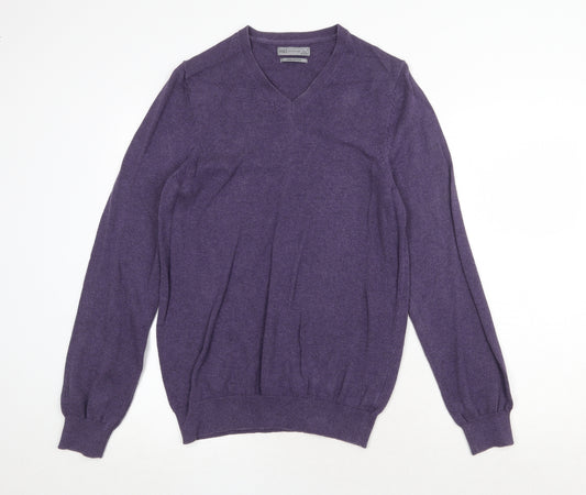 Marks and Spencer Mens Purple V-Neck Acrylic Pullover Jumper Size S Long Sleeve