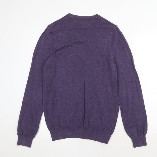 Marks and Spencer Mens Purple V-Neck Acrylic Pullover Jumper Size S Long Sleeve