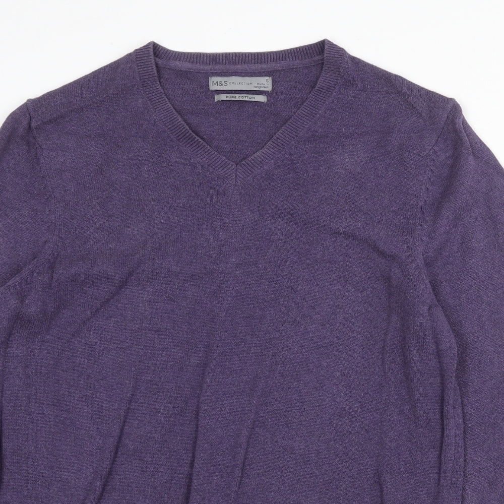 Marks and Spencer Mens Purple V-Neck Acrylic Pullover Jumper Size S Long Sleeve