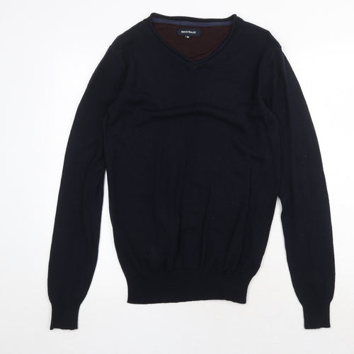 Industrialiaze Mens Blue V-Neck Acrylic Pullover Jumper Size M Long Sleeve