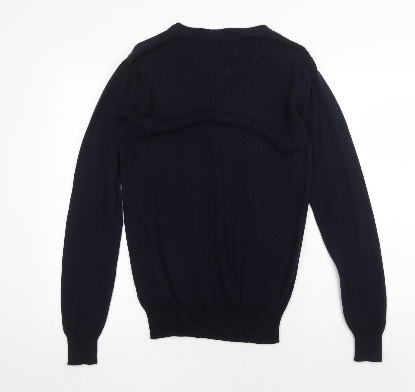 Industrialiaze Mens Blue V-Neck Acrylic Pullover Jumper Size M Long Sleeve