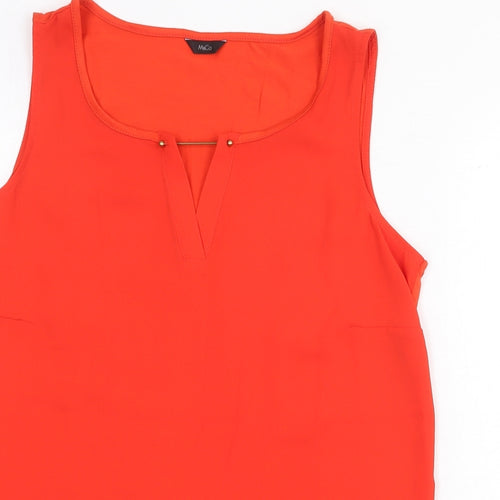 M&Co Womens Red Polyester Basic Tank Size 12 Round Neck