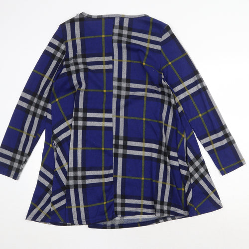 Apricot Womens Blue Plaid Polyester Trapeze & Swing Size 12 Round Neck Pullover