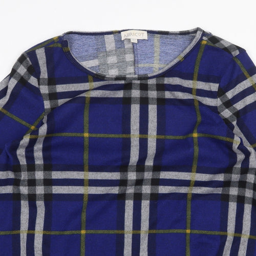 Apricot Womens Blue Plaid Polyester Trapeze & Swing Size 12 Round Neck Pullover