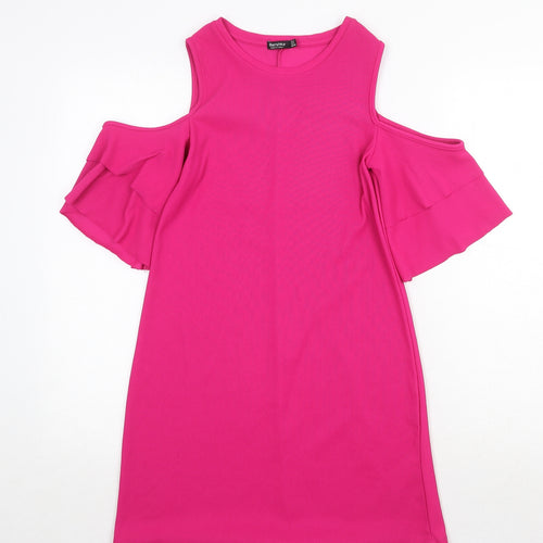 Bershka Womens Pink Polyester A-Line Size S Round Neck Pullover - Cold Shoulder