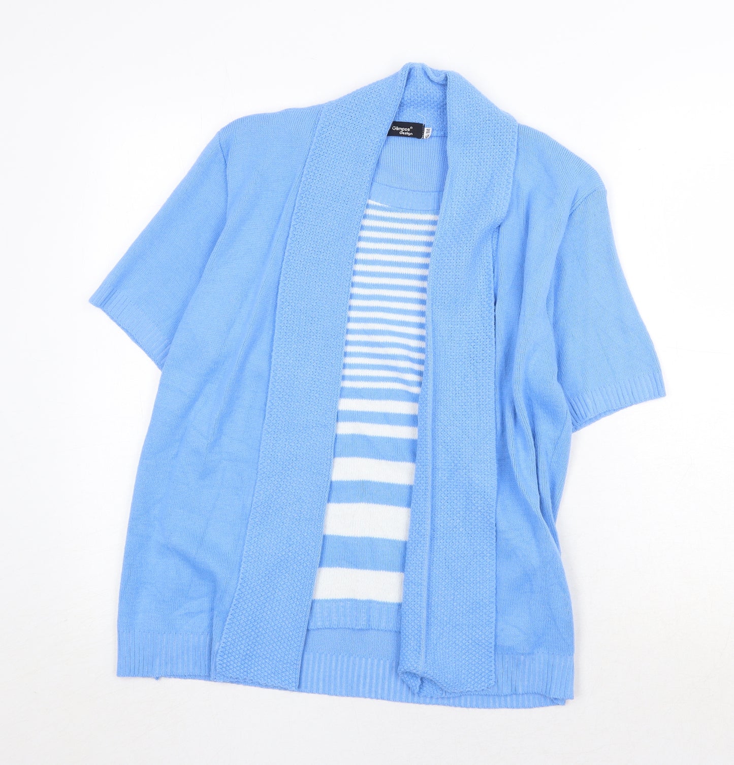 Glimpse Design Womens Blue Round Neck Striped Acrylic Cardigan Jumper Size S - Size S/M Twinset