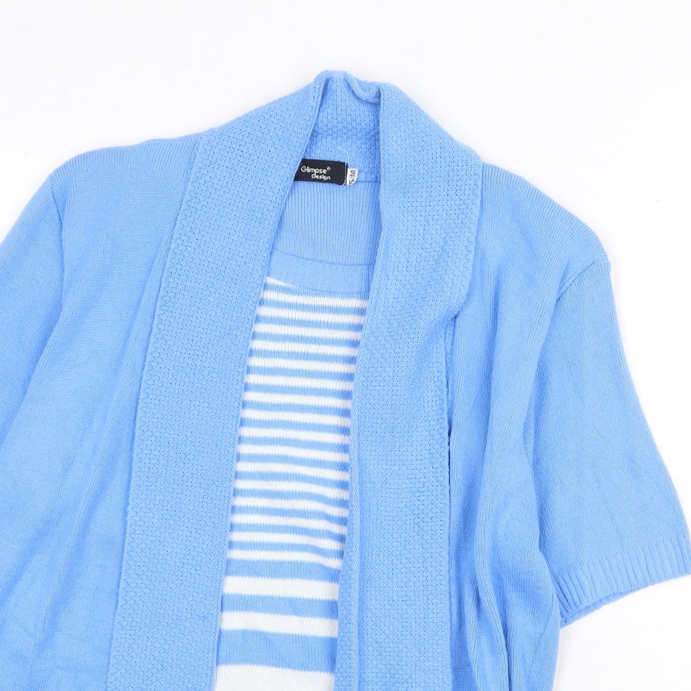 Glimpse Design Womens Blue Round Neck Striped Acrylic Cardigan Jumper Size S - Size S/M Twinset