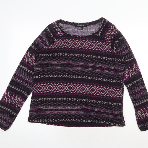 FOREVER 21 Womens Purple Round Neck Geometric Polyester Pullover Jumper Size S