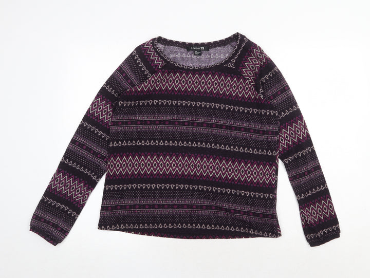 FOREVER 21 Womens Purple Round Neck Geometric Polyester Pullover Jumper Size S