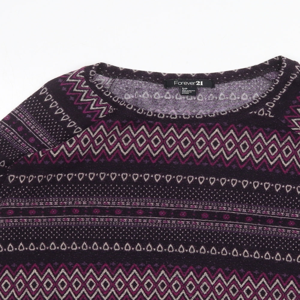 FOREVER 21 Womens Purple Round Neck Geometric Polyester Pullover Jumper Size S