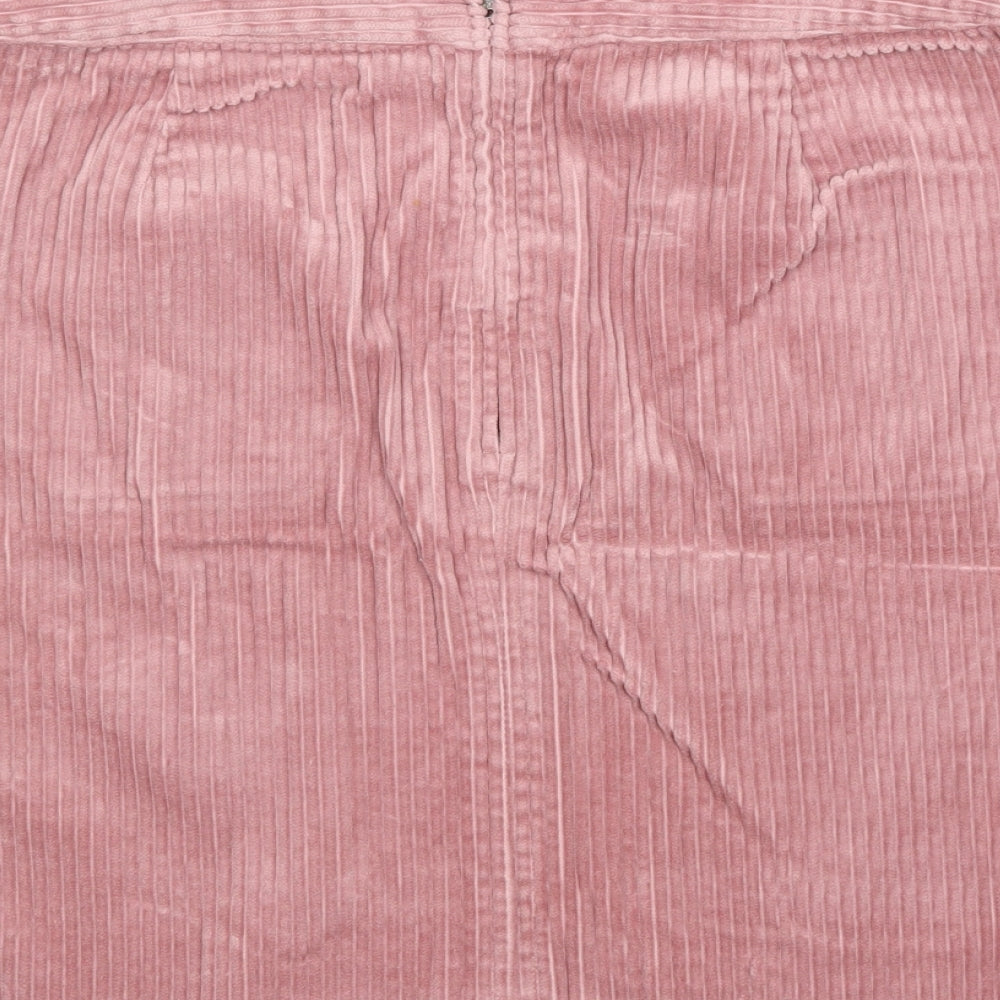 Marks and Spencer Womens Pink Cotton A-Line Skirt Size 14 Zip