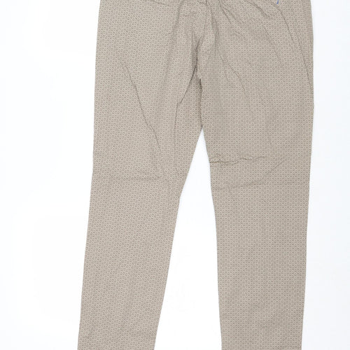Yam Simmon Womens Beige Geometric Cotton Chino Trousers Size 32 in Regular Zip
