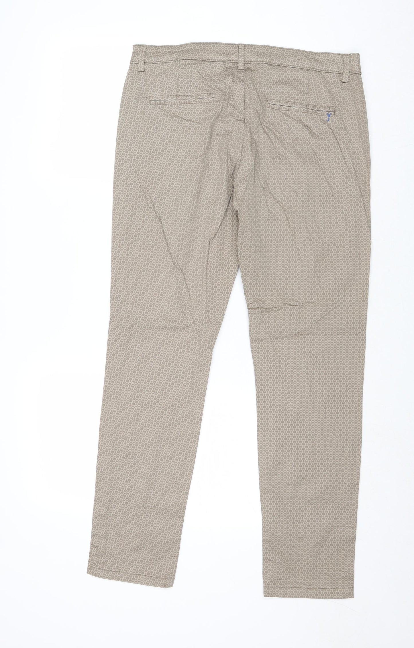 Yam Simmon Womens Beige Geometric Cotton Chino Trousers Size 32 in Regular Zip