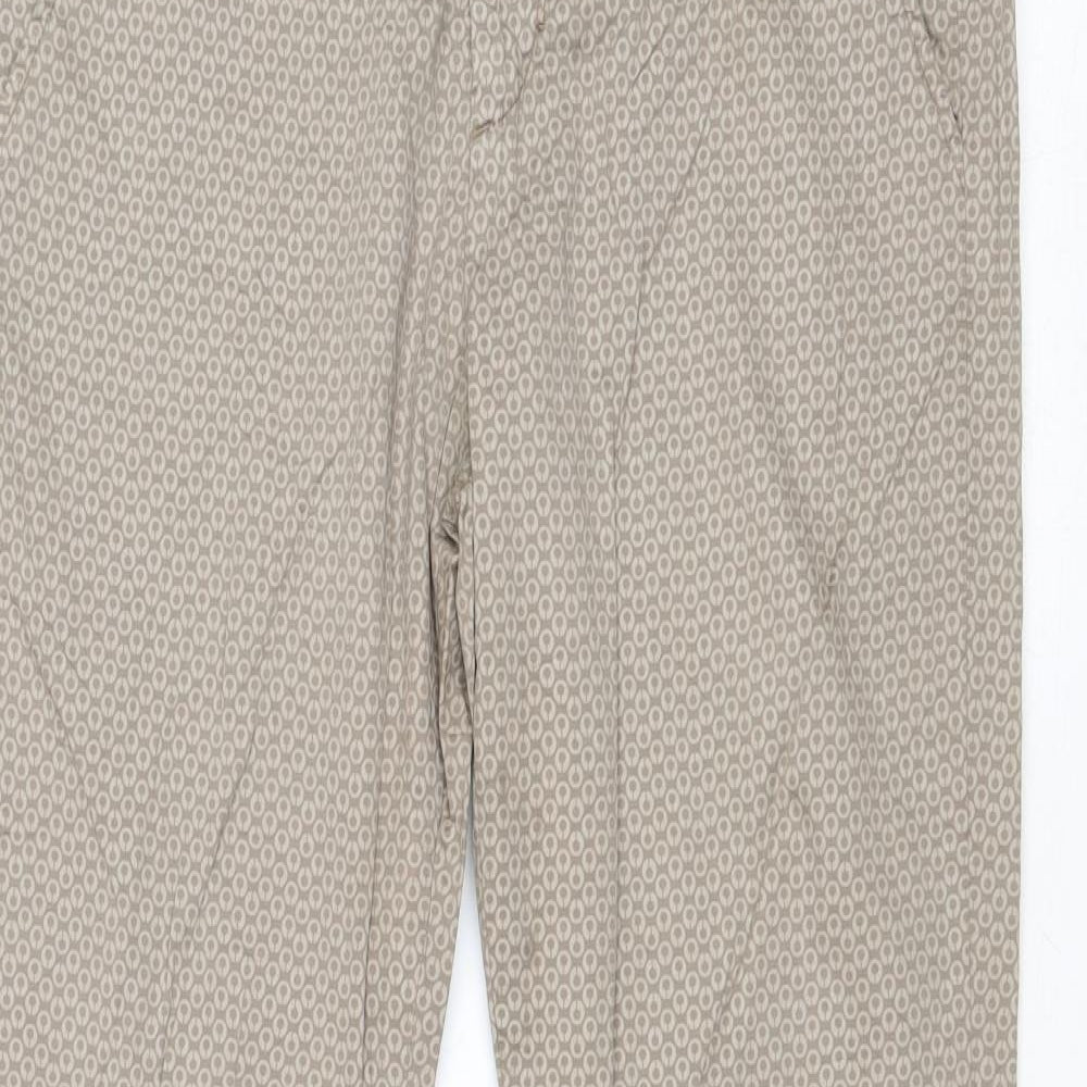Yam Simmon Womens Beige Geometric Cotton Chino Trousers Size 32 in Regular Zip