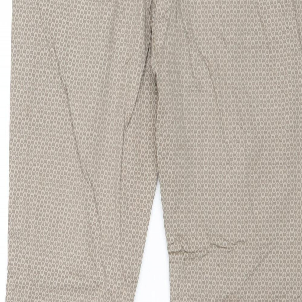 Yam Simmon Womens Beige Geometric Cotton Chino Trousers Size 32 in Regular Zip