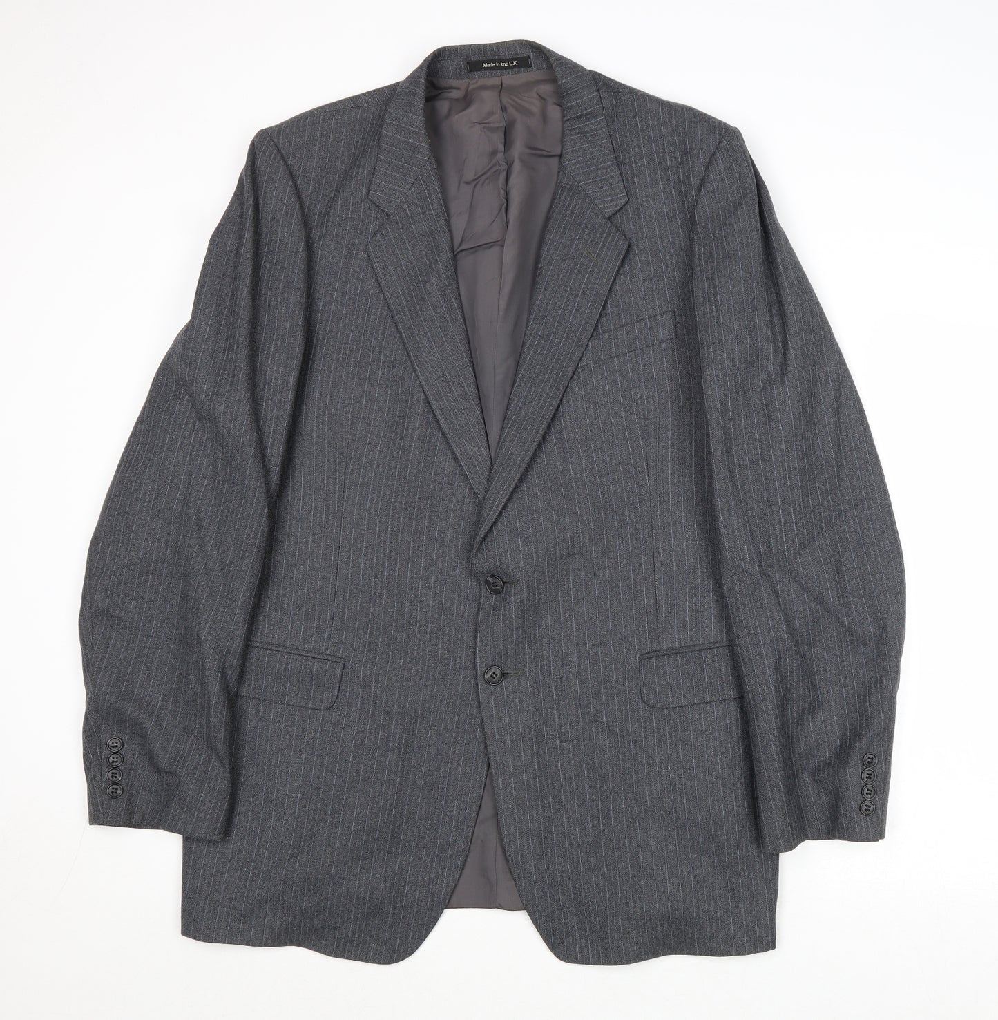 St Michael Mens Grey Striped Polyester Jacket Suit Jacket Size 44 Regular