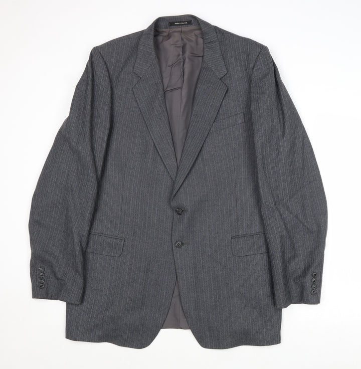 St Michael Mens Grey Striped Polyester Jacket Suit Jacket Size 44 Regular