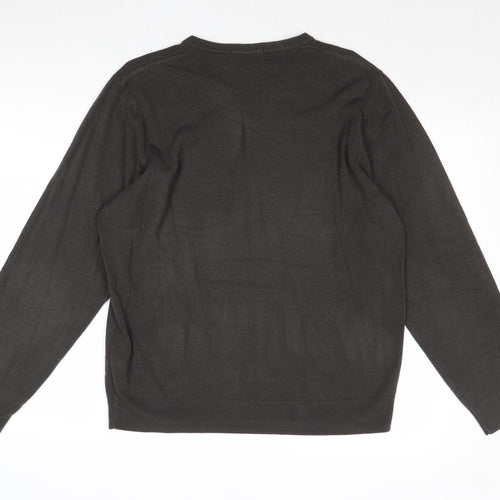 Marks and Spencer Mens Grey V-Neck Acrylic Pullover Jumper Size L Long Sleeve