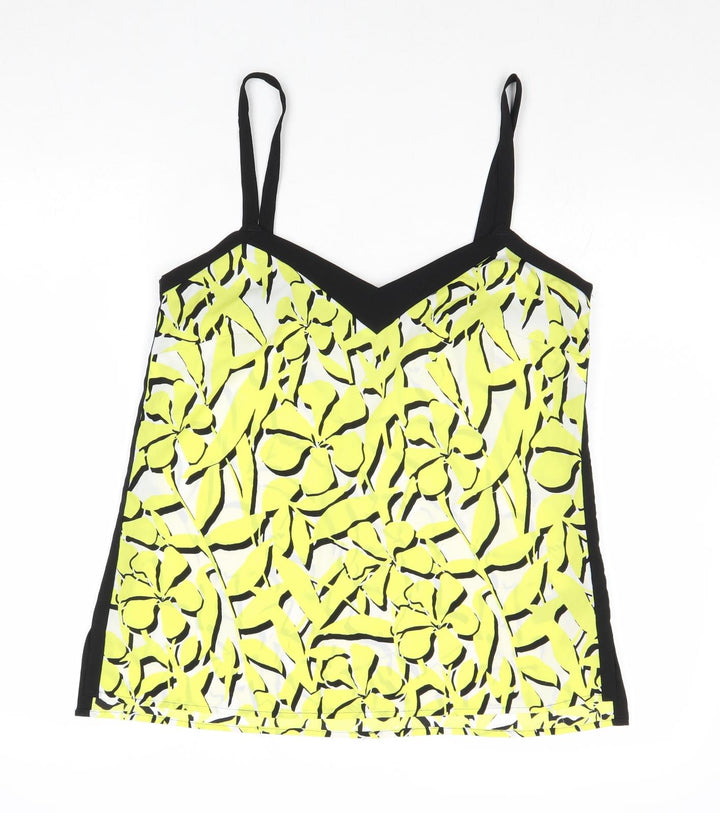 Principles Womens Yellow Geometric Polyester Basic Tank Size 12 V-Neck