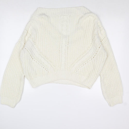 Miss Selfridge Womens Ivory V-Neck Acrylic Pullover Jumper Size 12
