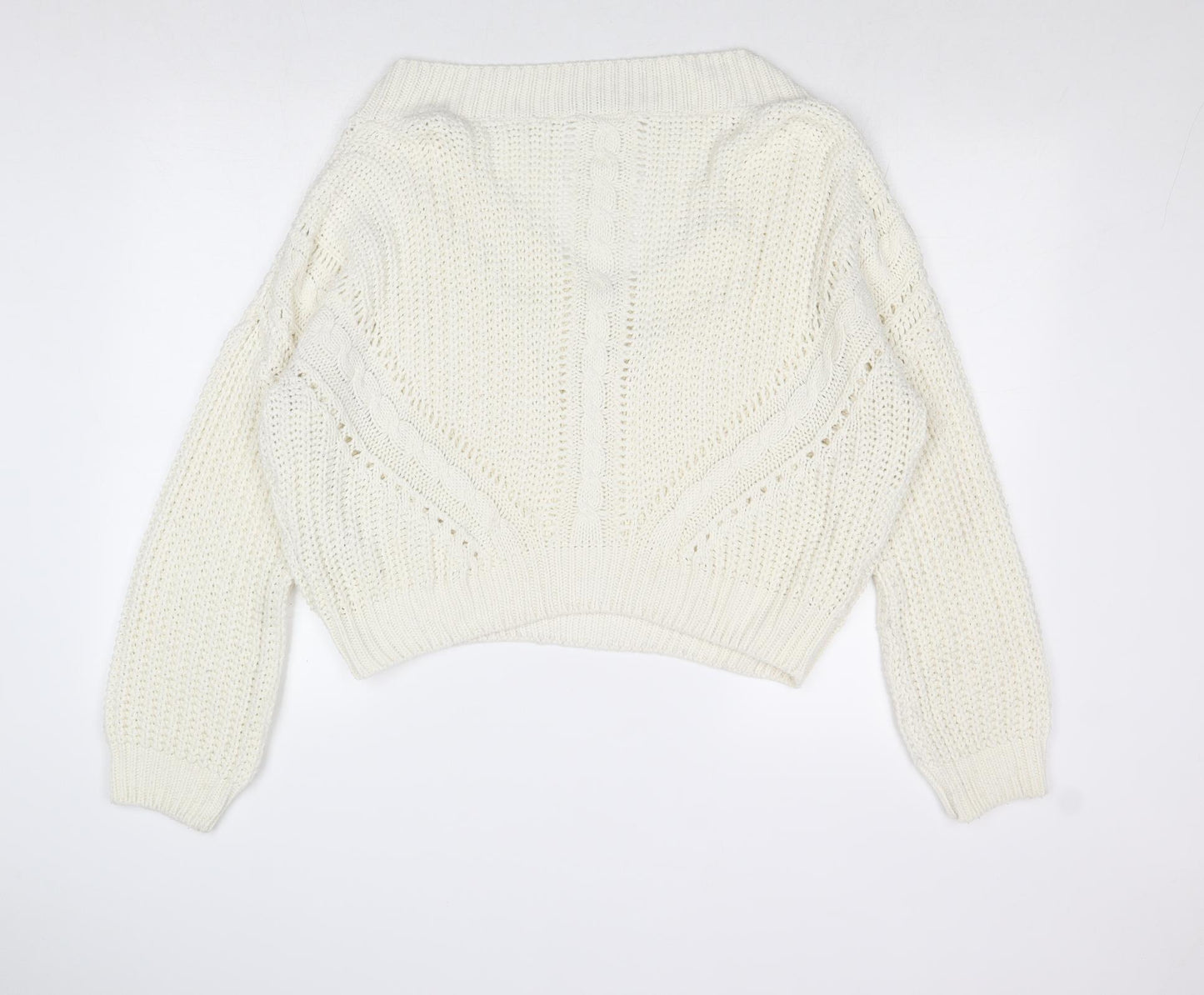 Miss Selfridge Womens Ivory V-Neck Acrylic Pullover Jumper Size 12