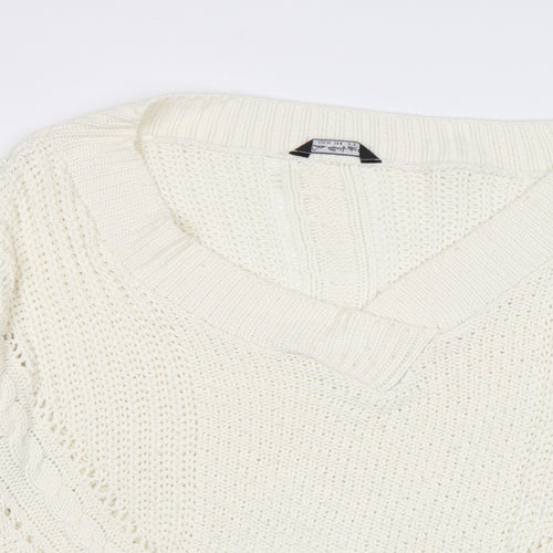 Miss Selfridge Womens Ivory V-Neck Acrylic Pullover Jumper Size 12