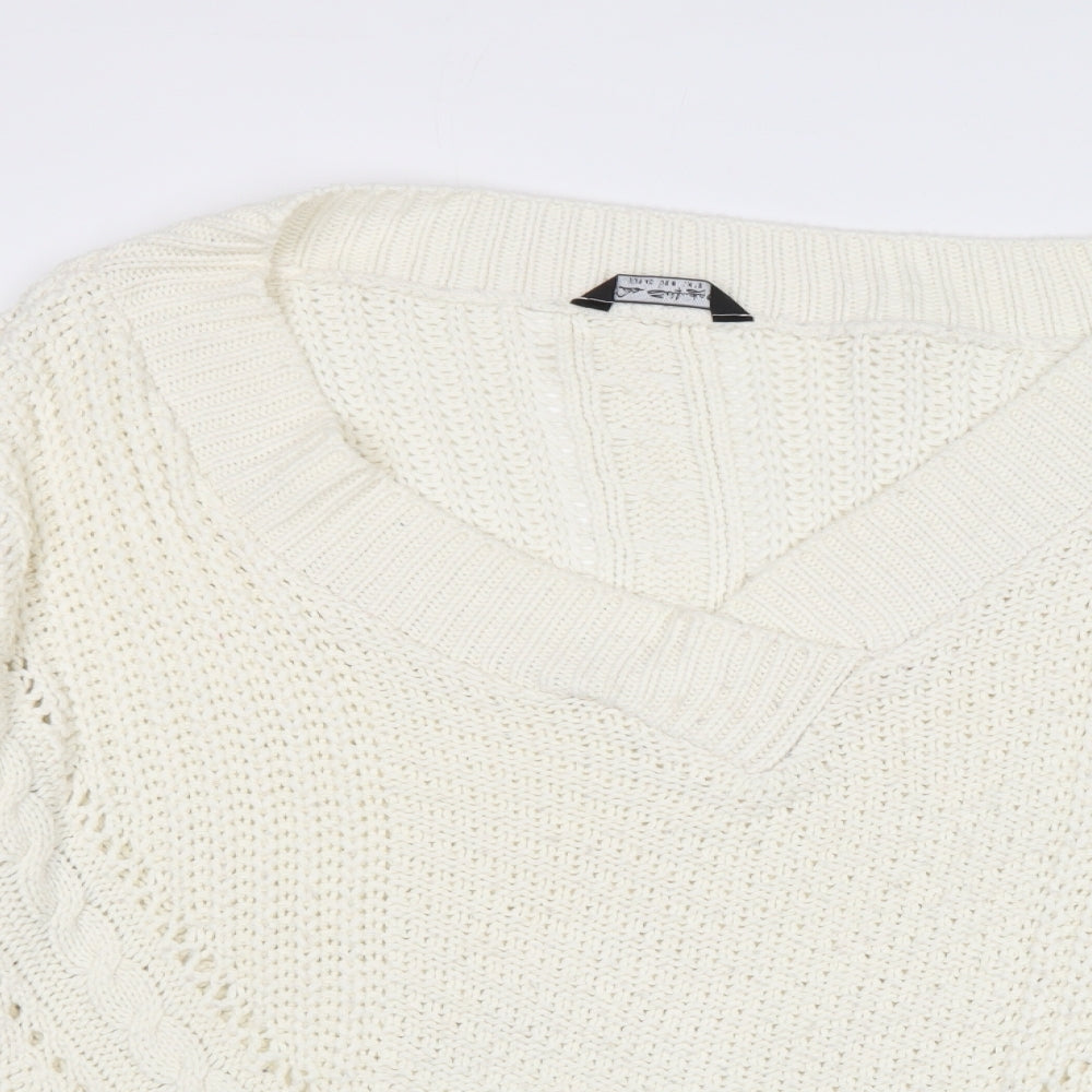 Miss Selfridge Womens Ivory V-Neck Acrylic Pullover Jumper Size 12