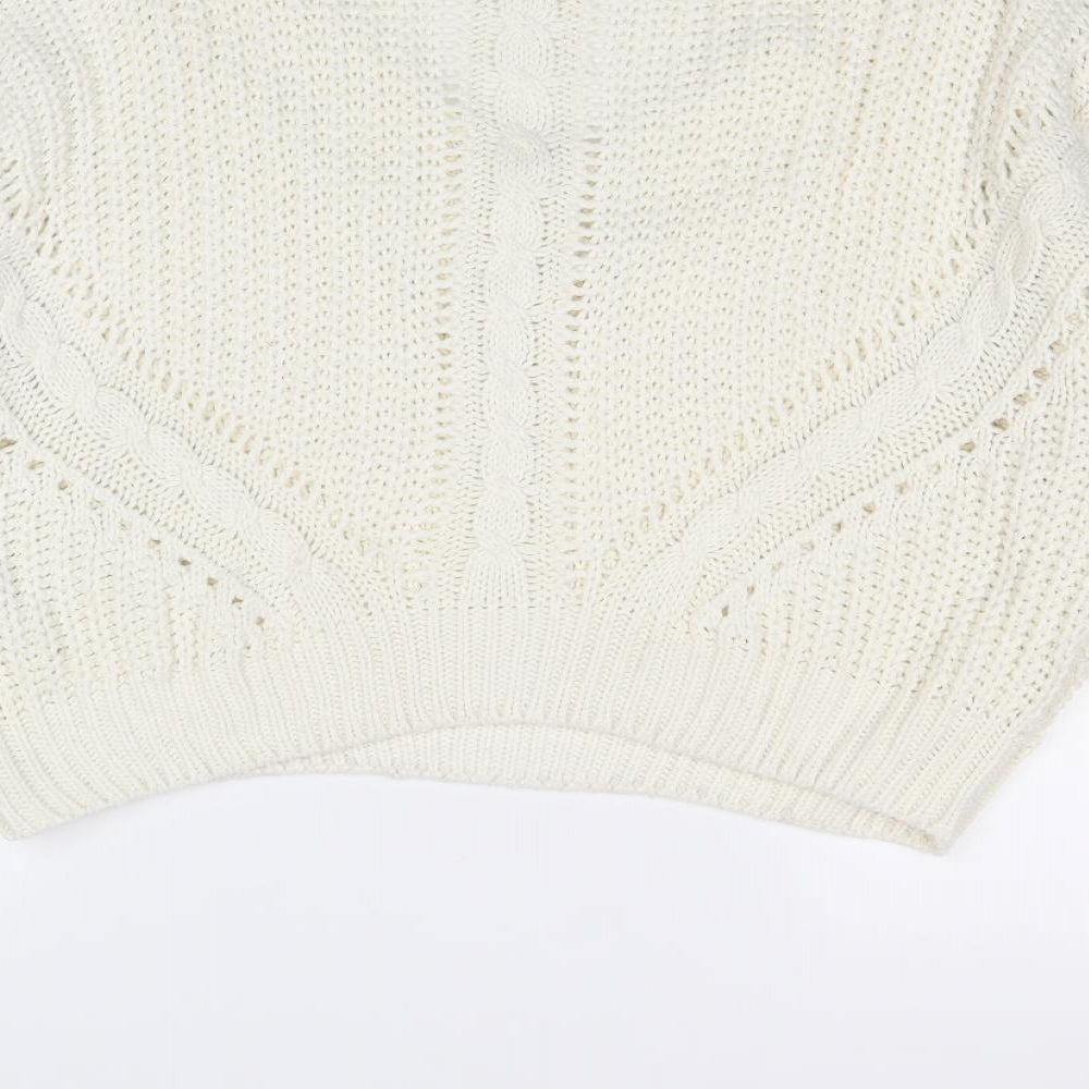 Miss Selfridge Womens Ivory V-Neck Acrylic Pullover Jumper Size 12