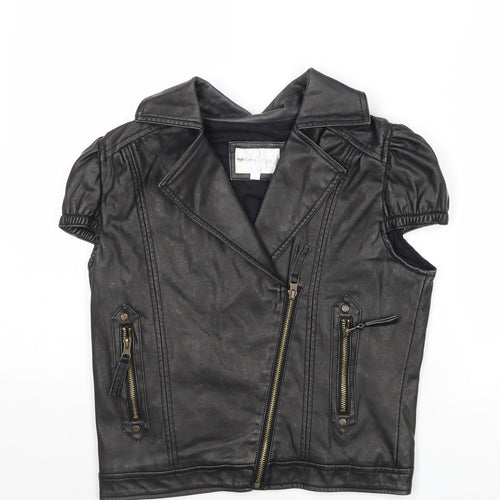 Influence Womens Black Biker Jacket Size 10 Zip - Faux Leather Style