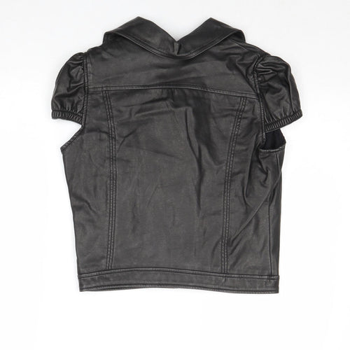 Influence Womens Black Biker Jacket Size 10 Zip - Faux Leather Style