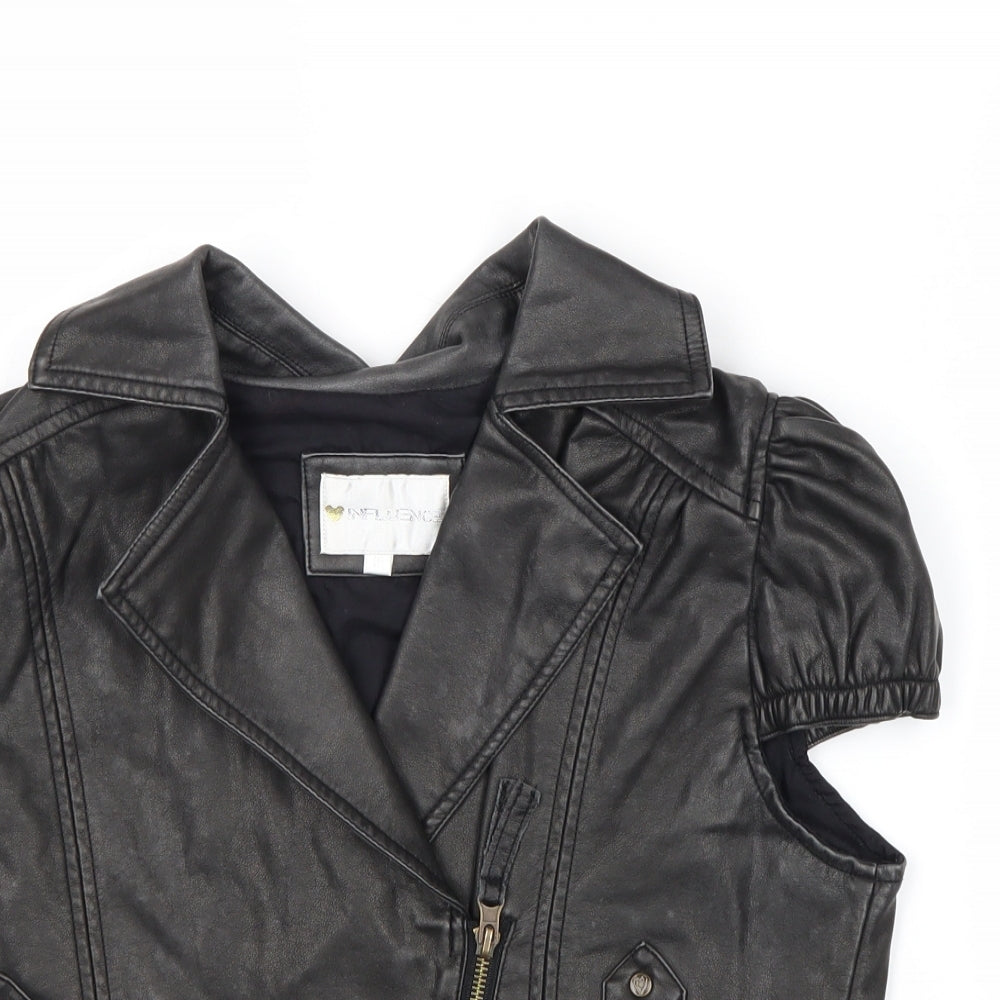 Influence Womens Black Biker Jacket Size 10 Zip - Faux Leather Style