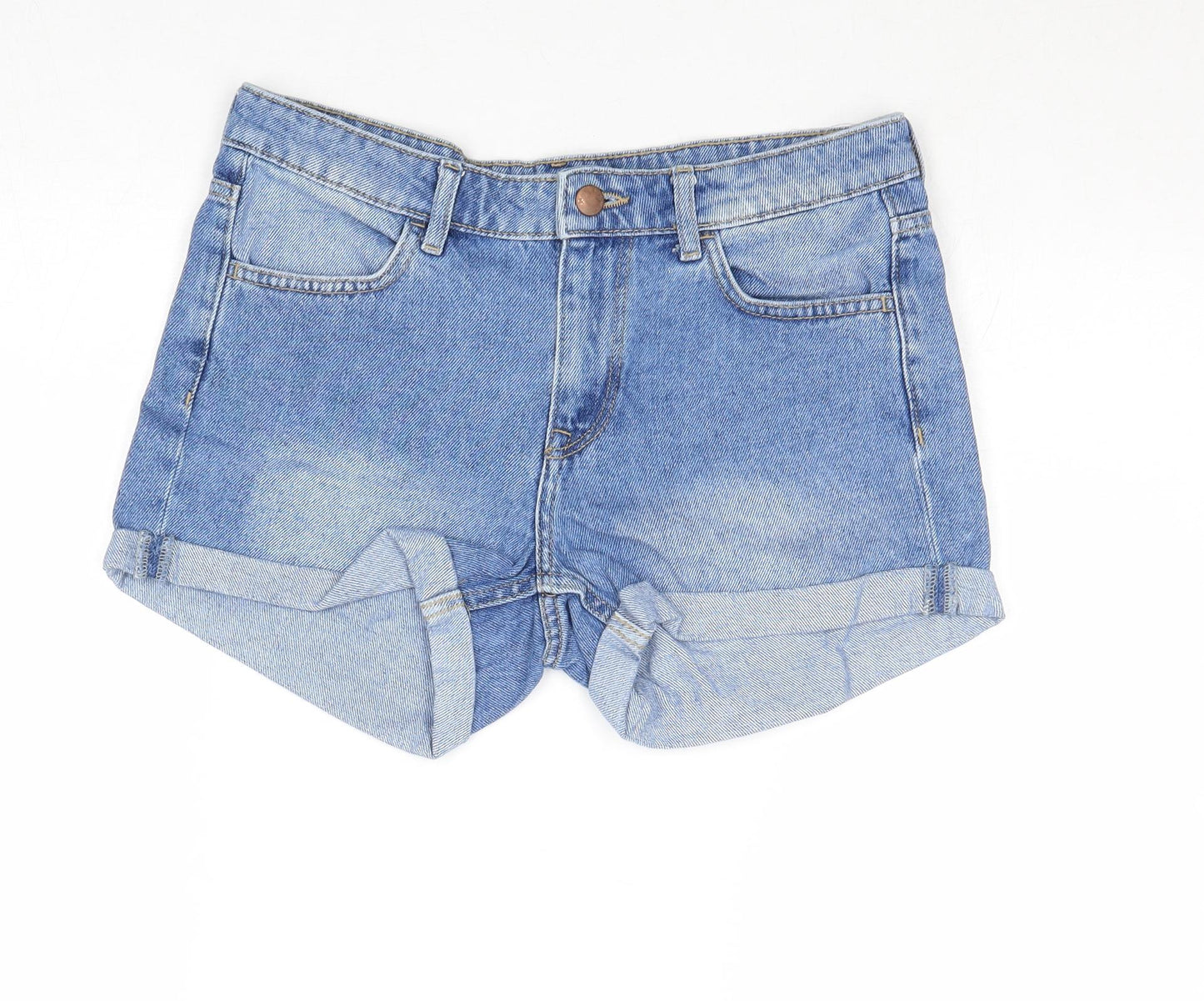 H&M Womens Blue Cotton Hot Pants Shorts Size 8 Regular Zip