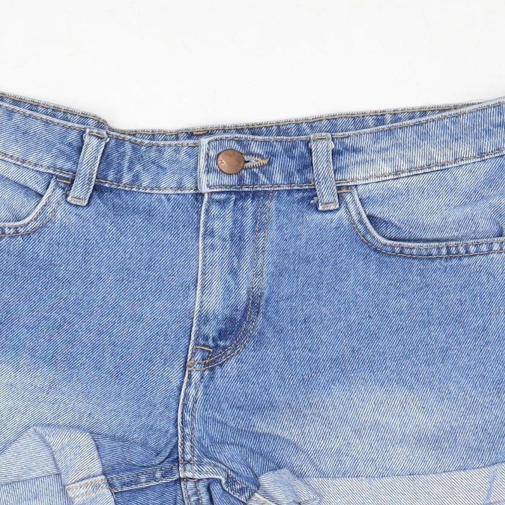 H&M Womens Blue Cotton Hot Pants Shorts Size 8 Regular Zip