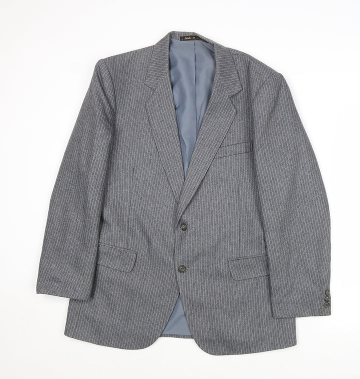 Yorkers Mens Grey Striped Wool Jacket Suit Jacket Size 36 Regular