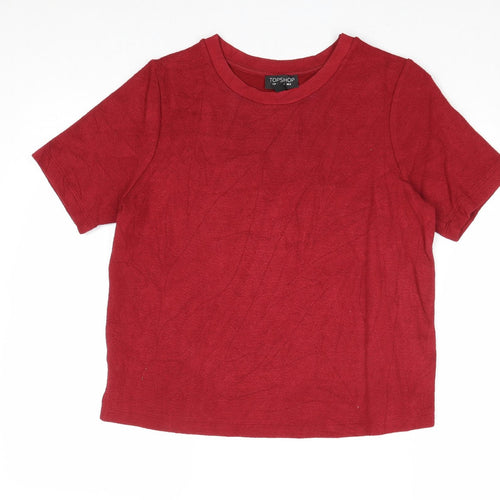 Topshop Womens Red Viscose Basic T-Shirt Size 8 Round Neck
