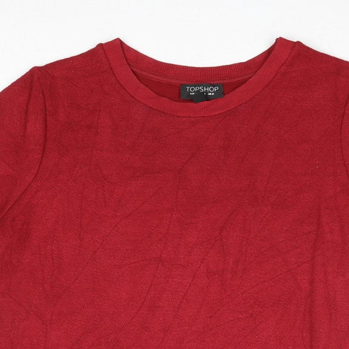 Topshop Womens Red Viscose Basic T-Shirt Size 8 Round Neck