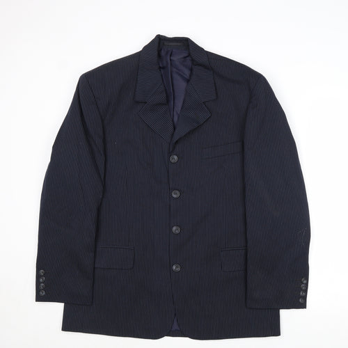 Revere Mens Blue Striped Polyester Jacket Suit Jacket Size 40 Regular