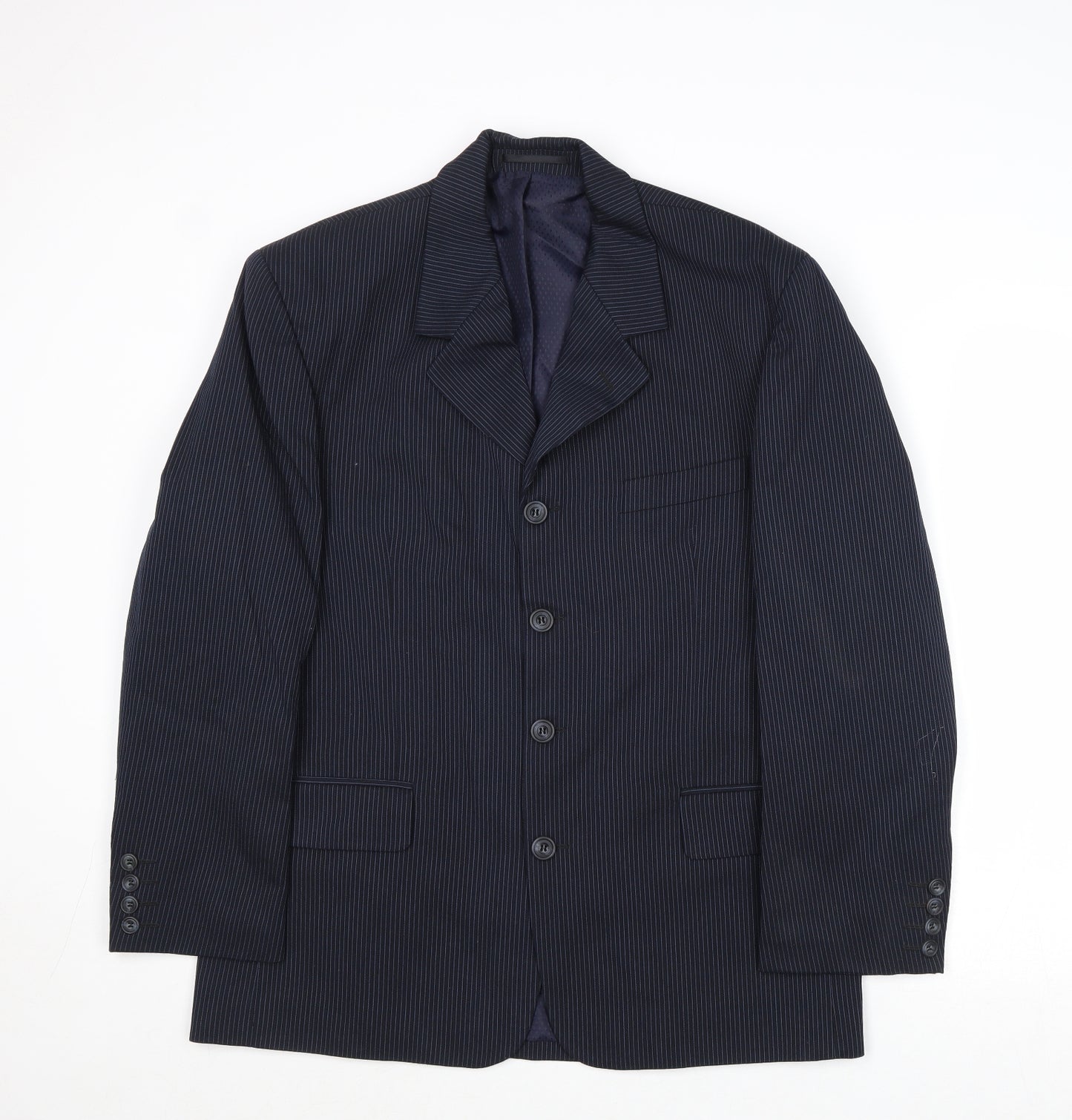 Revere Mens Blue Striped Polyester Jacket Suit Jacket Size 40 Regular