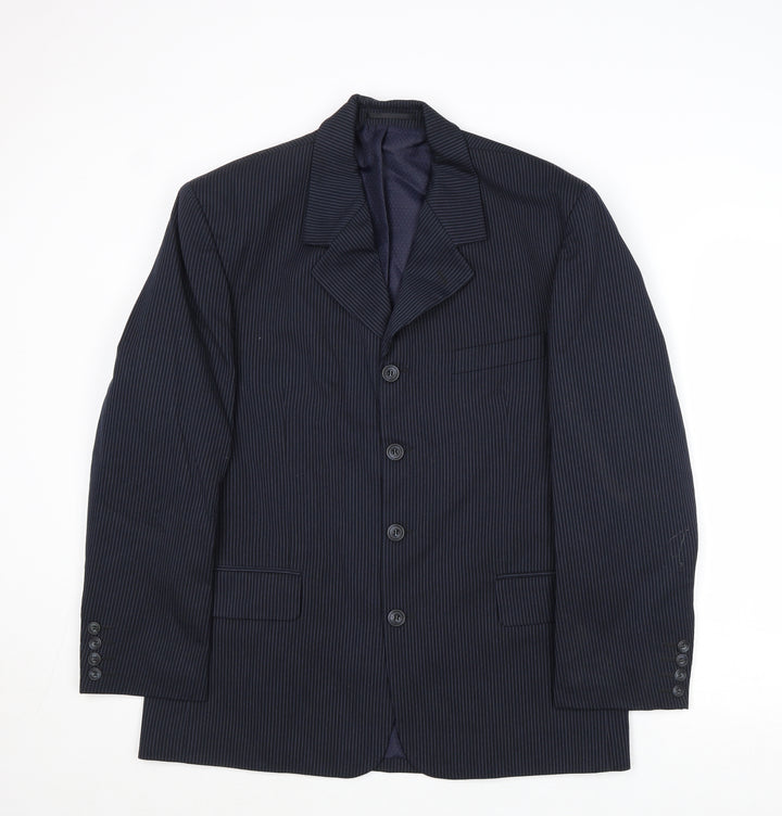 Revere Mens Blue Striped Polyester Jacket Suit Jacket Size 40 Regular