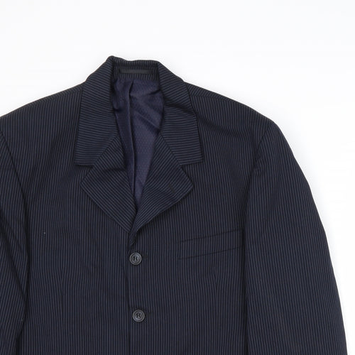 Revere Mens Blue Striped Polyester Jacket Suit Jacket Size 40 Regular